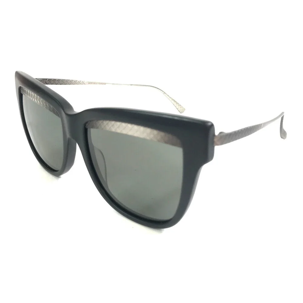 Bottega Veneta Sunglasses BV0074S 001 Matte Black Gray Cat Eye with Green Lenses